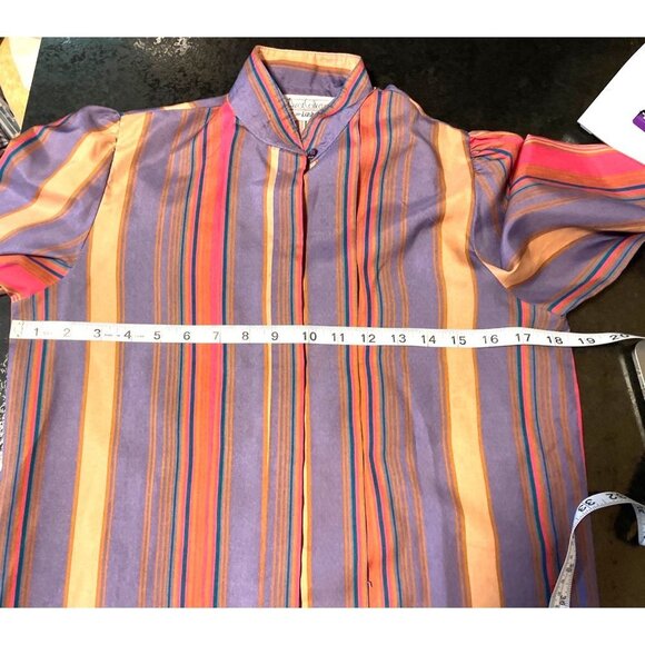 The Ascot Collection Lady Arrow Multicolor Collarless Long Sleeve Blouse Top - Picture 5 of 10